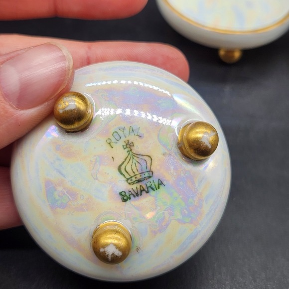 Royal Bavaria Set of 6 2" Salt Cellers Iridescent Pearlescent Gold Trim Ceramic - Picture 3 of 8